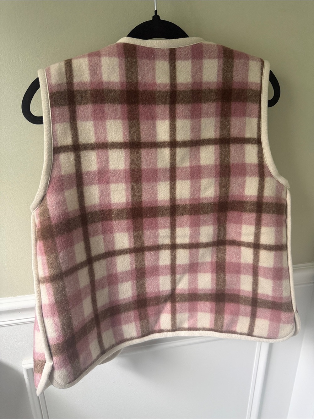 Pink and Brown Plaid Sherpa-Lined Vest reversible - Picture 2 of 3